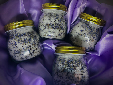 Bath Collection, picture of 4 lavender bath salt jars.