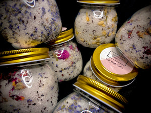 various bath salts featured with black background